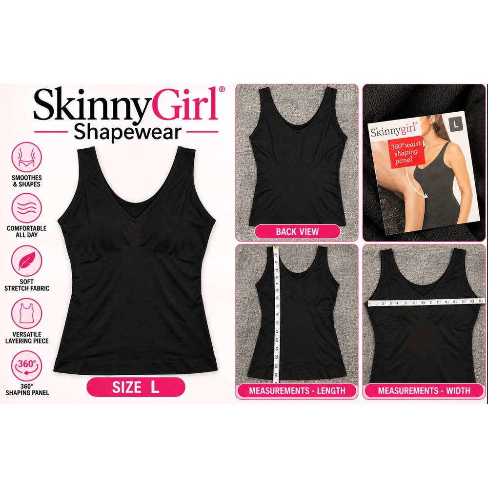 SkinnyGirl Shapewear Camis Tank Top Size L Control Shaping Seamless Black NEW